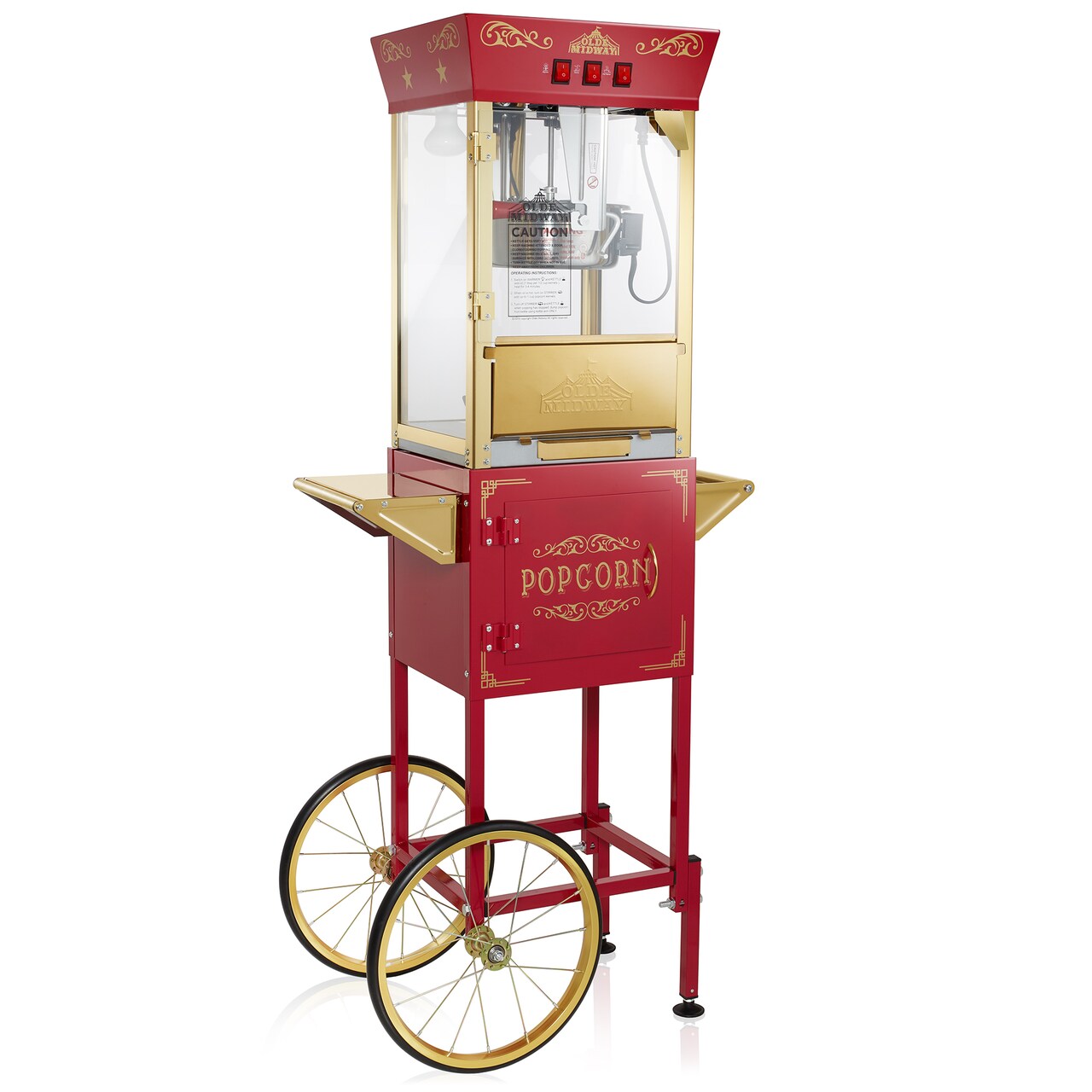 Olde Midway Movie Theater-Style Popcorn Machine Maker with Cart and 8-Ounce Kettle, Vintage-Style Popper on Wheels